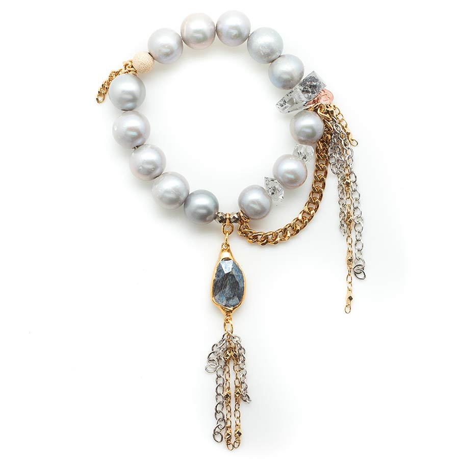Silver Goddess Pearls with Tasseled Labradorite Pendant