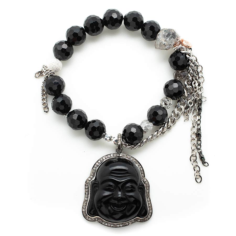 Black Tourmaline with Black Diamond Encrusted Black Onyx Buddha