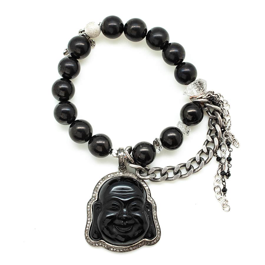 Shungite with Black Diamond Encrusted Obsidian Buddha