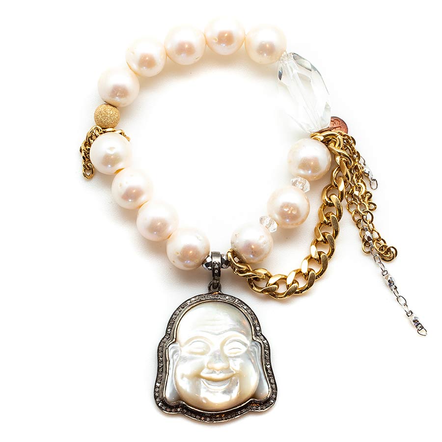 Goddess Pearls with Diamond Encrusted Pearl Buddha Pendant
