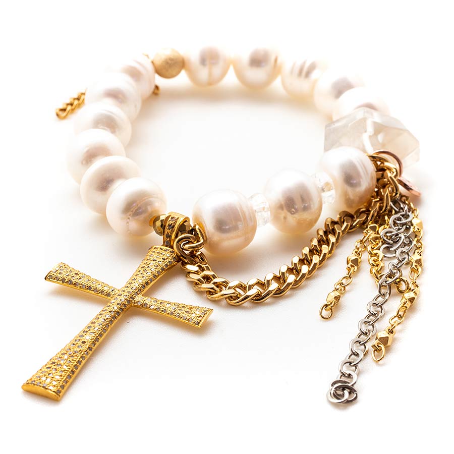 Goddess Pearls with a Diamond Cross