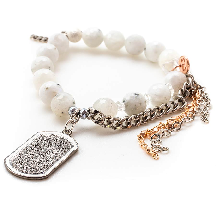 White Moonstone with a Diamond Dog Tag
