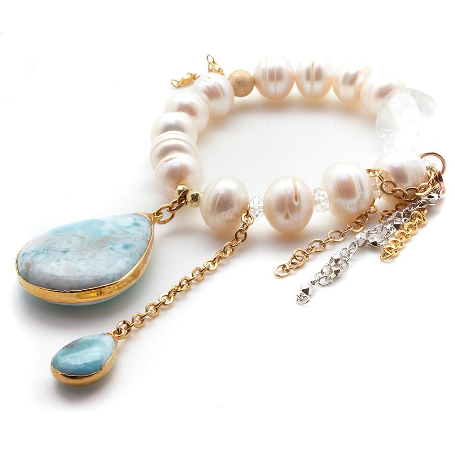 Goddess Pearls with a Larimar Waterfall