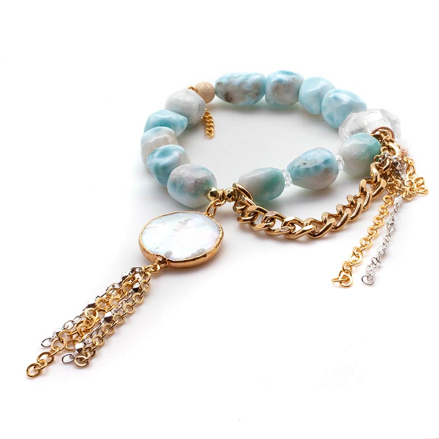 Larimar with a Tasseled Pearl