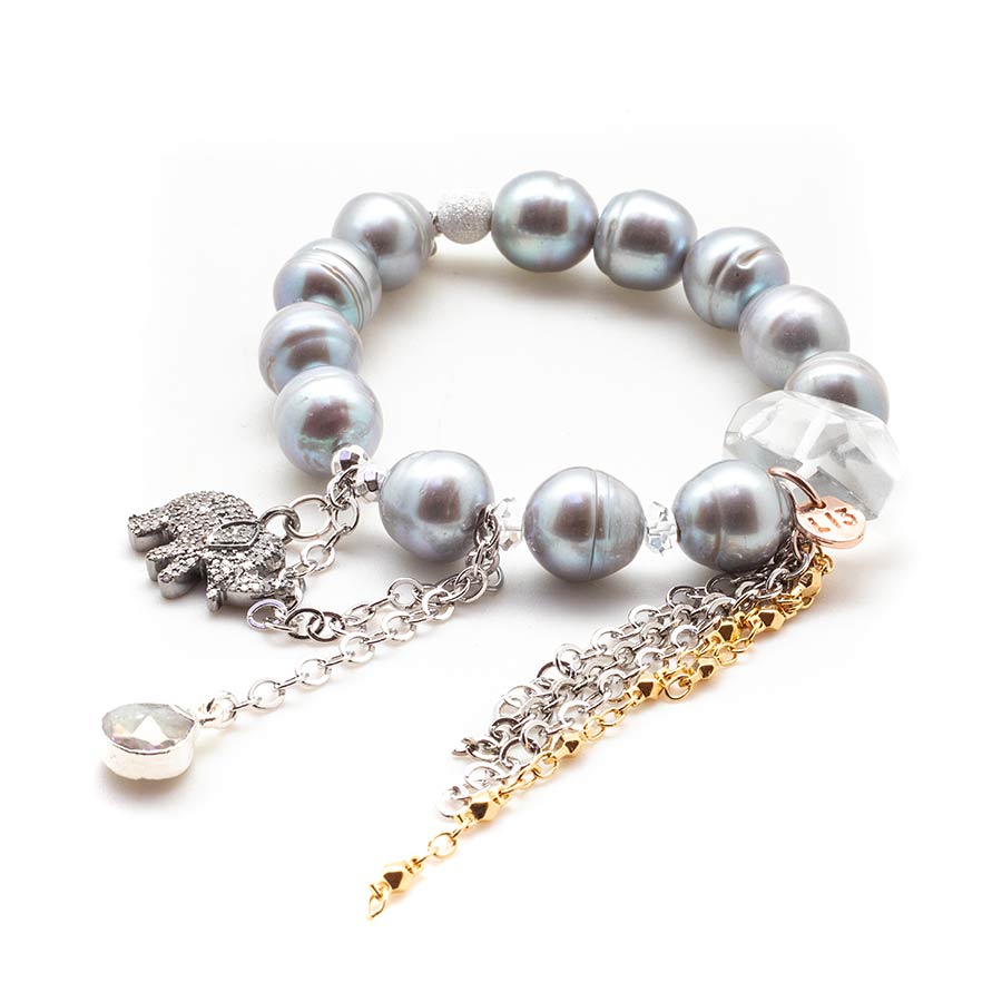 Silver Goddess Pearls with a Diamond Elephant