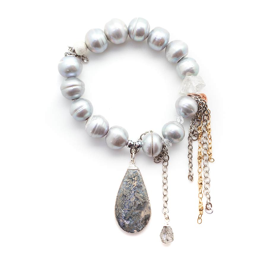 Silver Goddess Pearls with a Lace Pyrite Waterfall