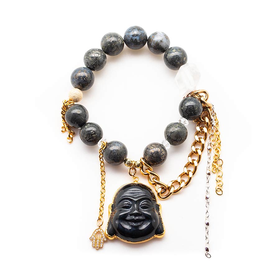 Lace Pyrite with an Obsidian Prosperity Buddha