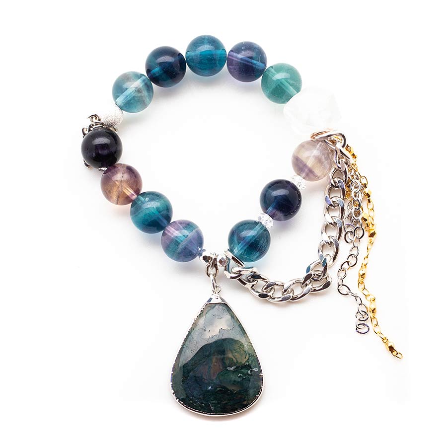 Rainbow Fluorite with a Green Moss Agate Pendant