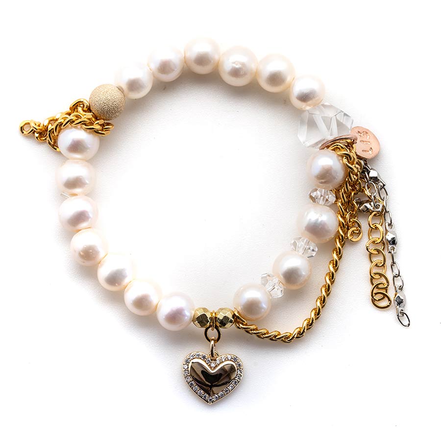 Girls Petite Pearls with a Golden Heart