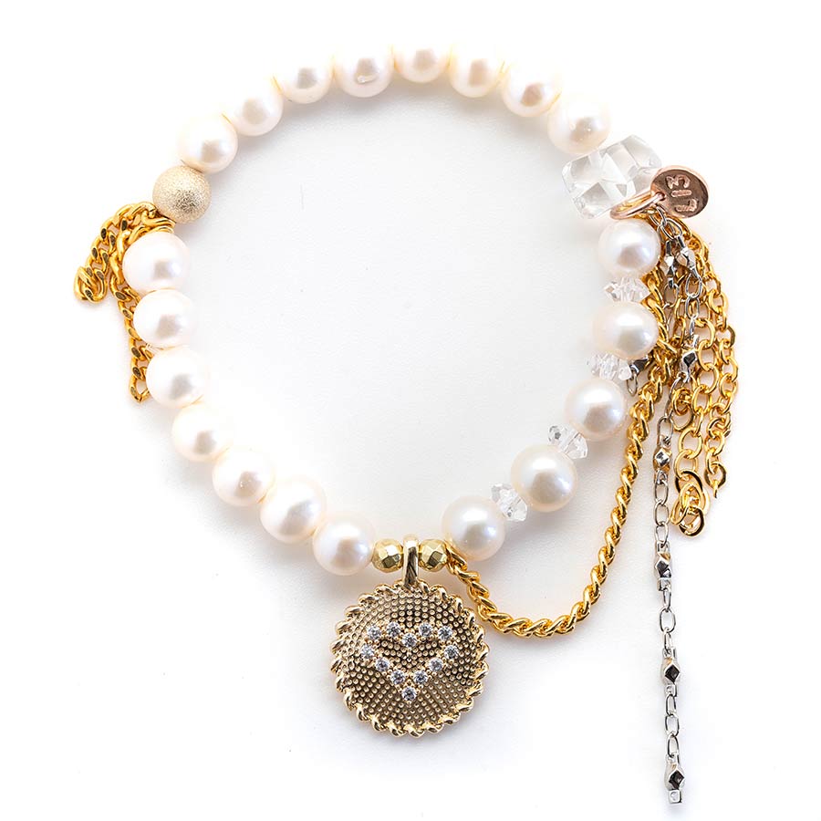 Petite Pearls with a Crystal Heart Coin Pendant