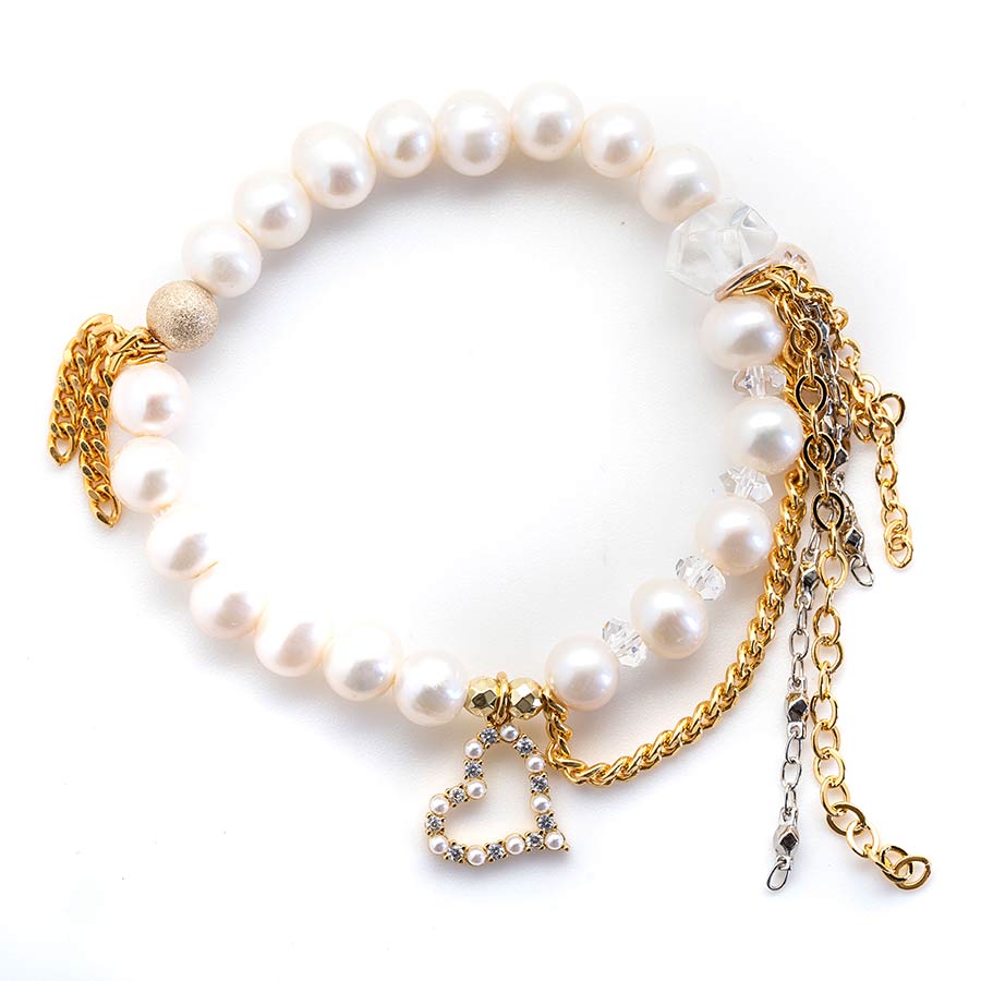 Petite Pearls with a Gold & Pearl Heart Pendant