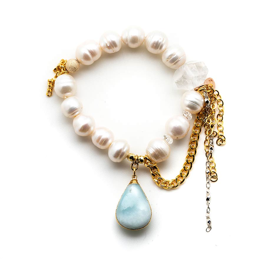 Goddess Pearls with a Larimar Pendant