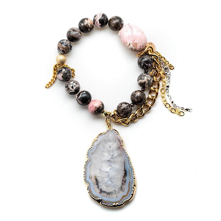 Pink Opals with an Agate Slice