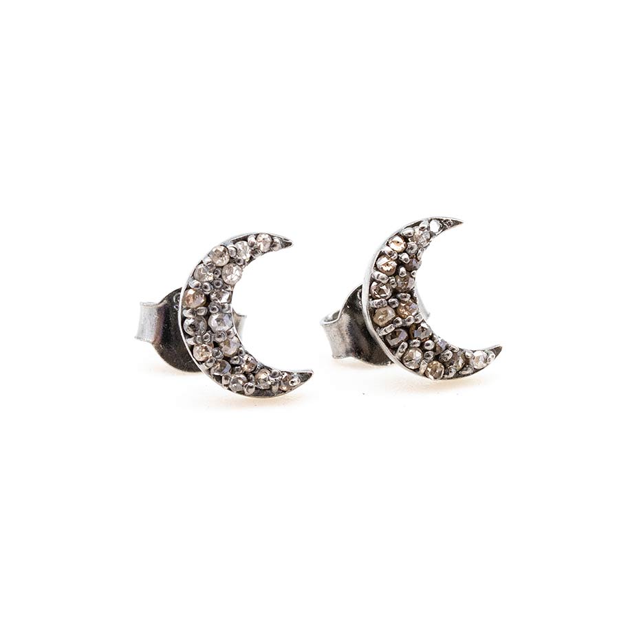 Flash Sale Item No. 294 – Black Diamond Moon Earrings (Set in Sterling Silver)