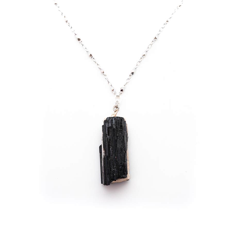 Flash Sale Item No. 156 – Black Tourmaline Necklace – Silver Rhodium – 24 Inch (Hangs Above Solar Plexus)