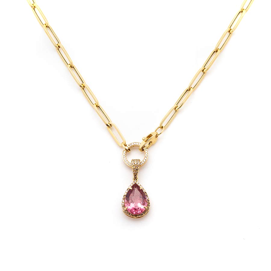 Flash Sale Item No. 179 – 18kt Gold Clip Chain with a Diamond Encrusted Pink Sapphire & Diamond Clasp (18″)