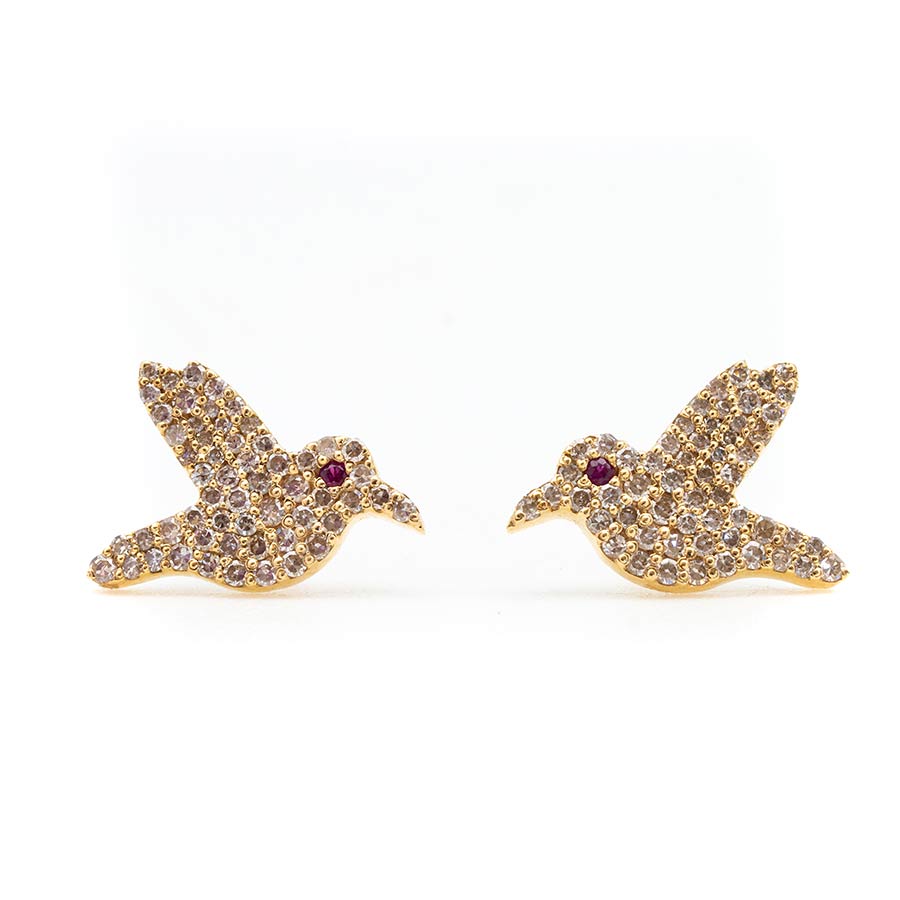 Flash Sale Item No. 188 – 18kt Gold & Diamond Hummingbird Earrings – Pink Sapphire Eyes