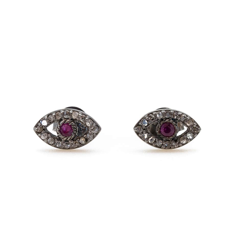 Flash Sale Item No. 218 – Black Diamond and Pink Sapphire Evil Eye Earrings (Set in Sterling)