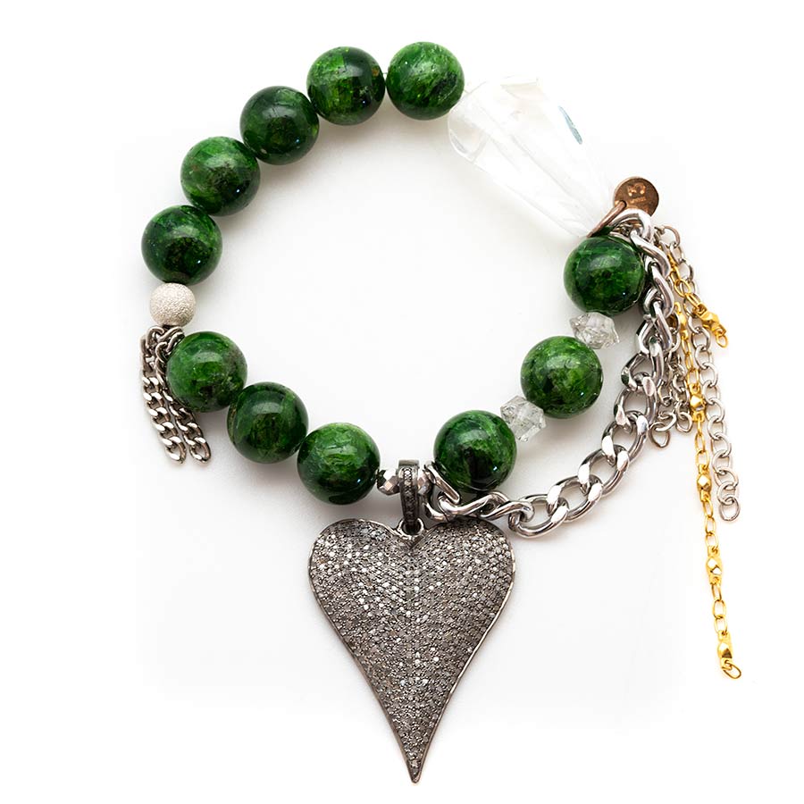 Diopside with a Diamond Heart Pendant