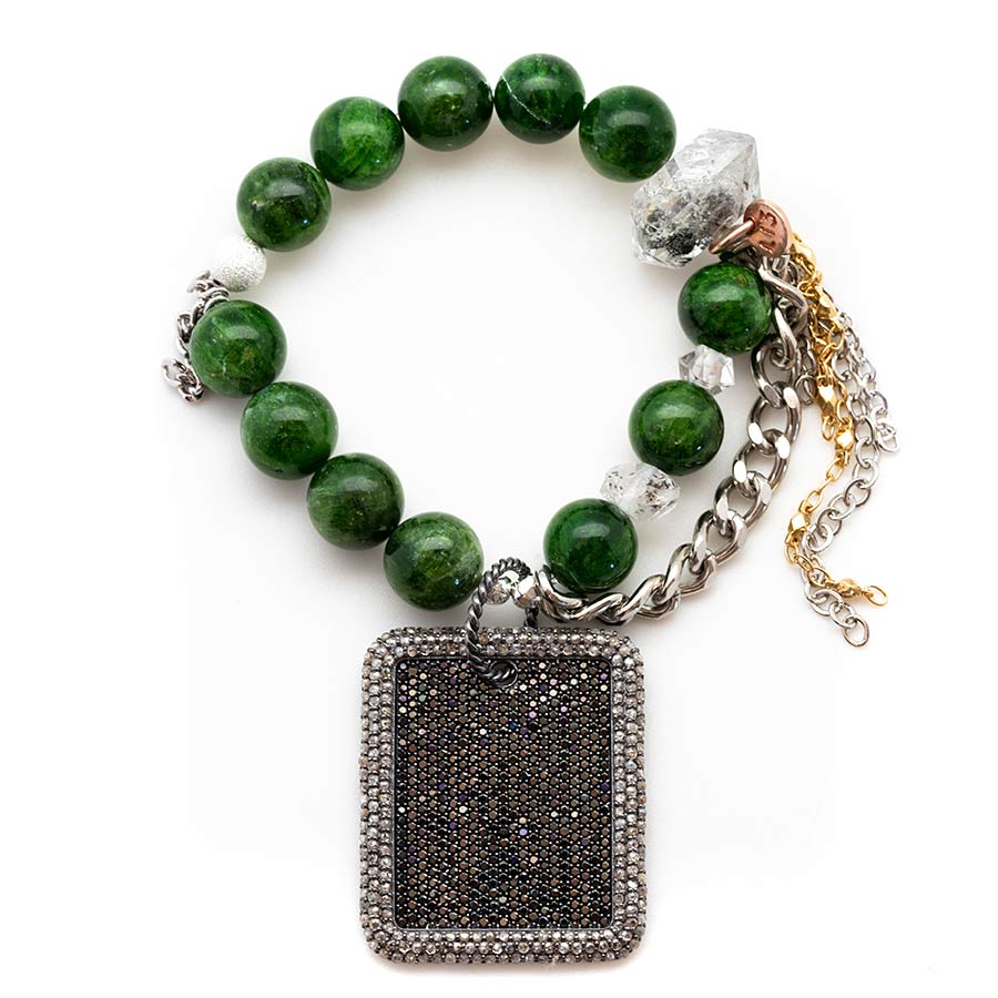 Diopside with a Large Diamond Dog Tag