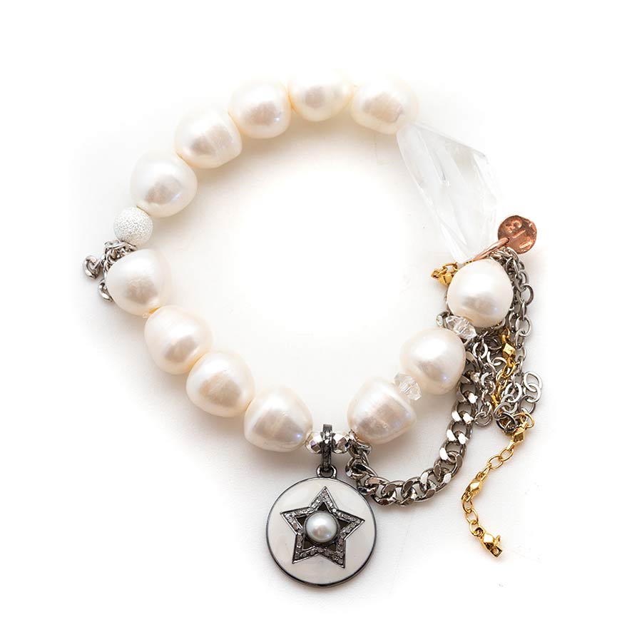 White Goddess Pearls with a Diamond Pearl Star Pendant