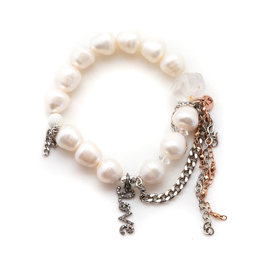 White Goddess Pearls with a Diamond LOVE Pendant