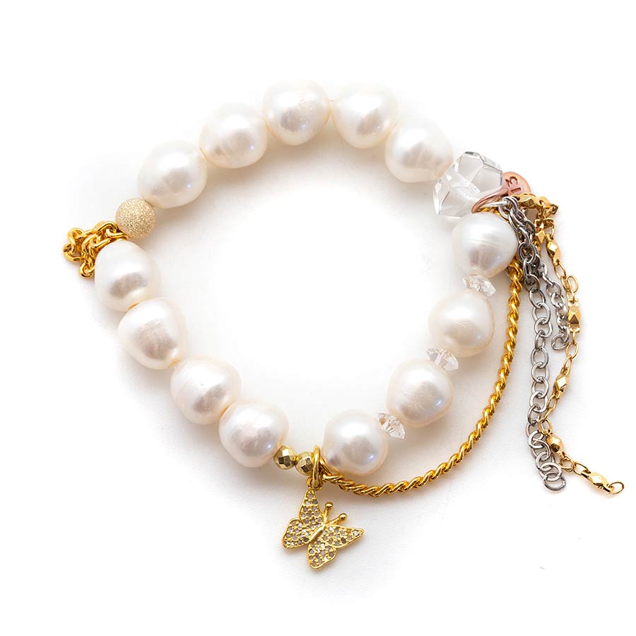 White Goddess Pearls with a Diamond Butterfly