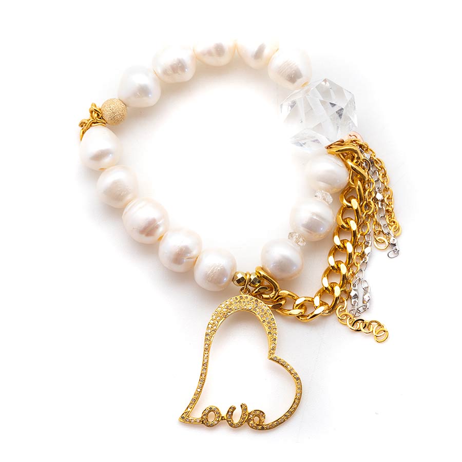 White Goddess Pearls with a Diamond Heart