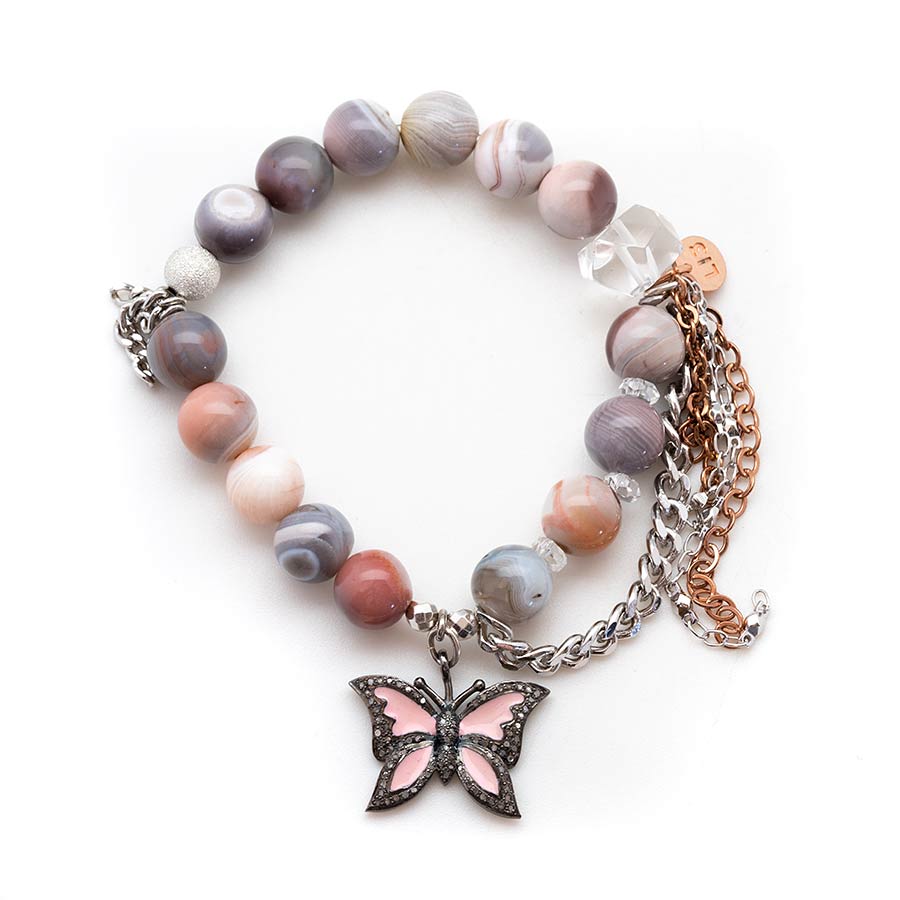 Lavender Botswana Agate with a Diamond Butterfly
