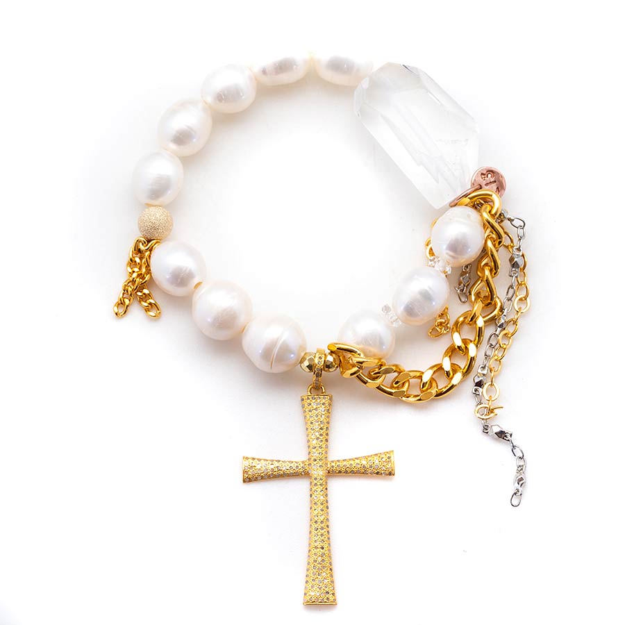White Goddess Pearls with a Diamond Cross