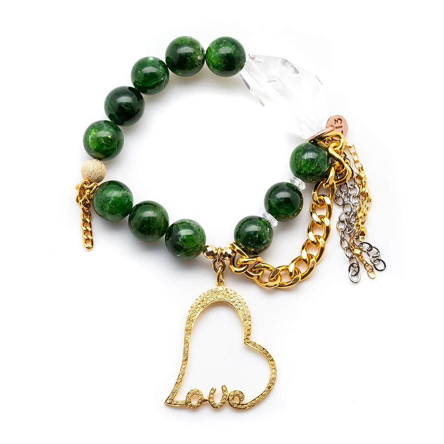 Diopside with a Diamond LOVE Heart Pendant