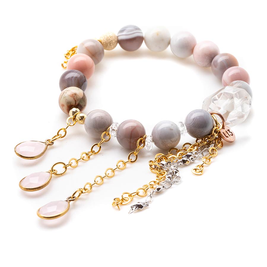 Lavender Botswana Agate with a Rose Quartz Waterfall