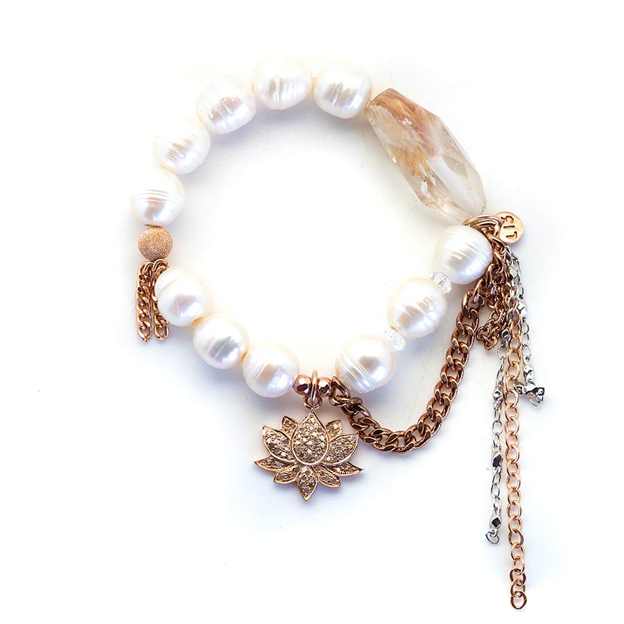 Goddess Pearls with a Diamond Lotus Flower