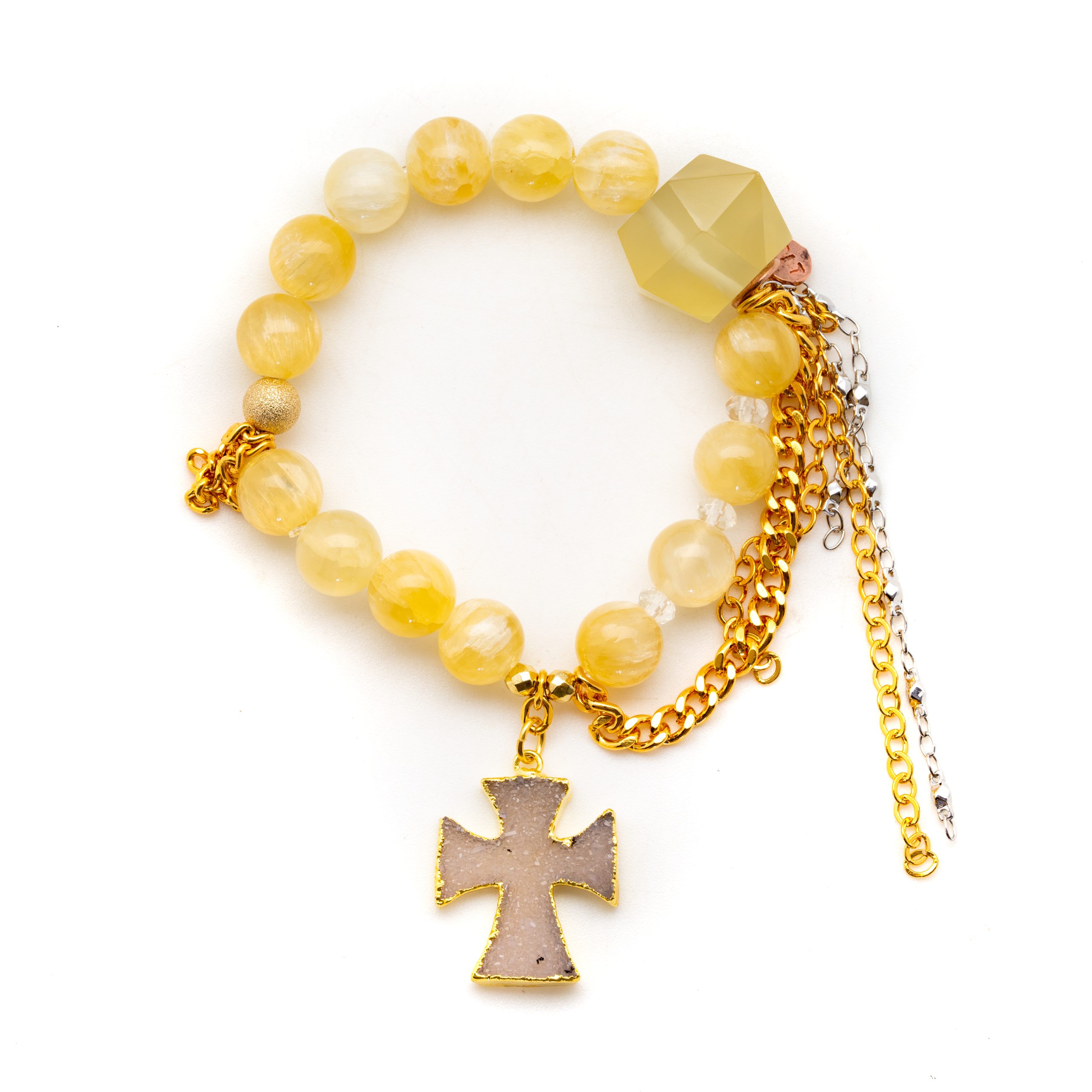 Yellow Selenite with a Druzy Cross