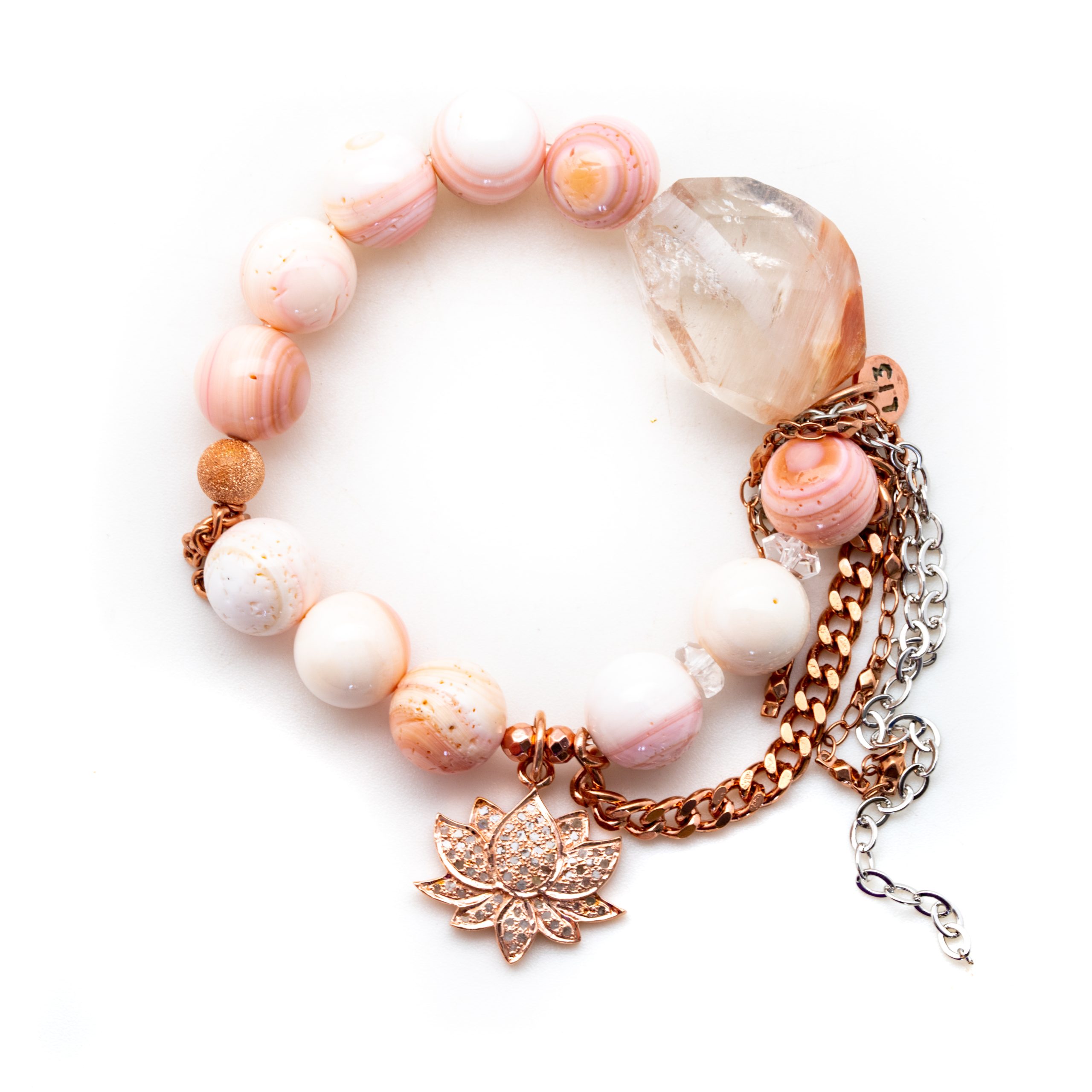 Pink Abalone with a Diamond Lotus Flower