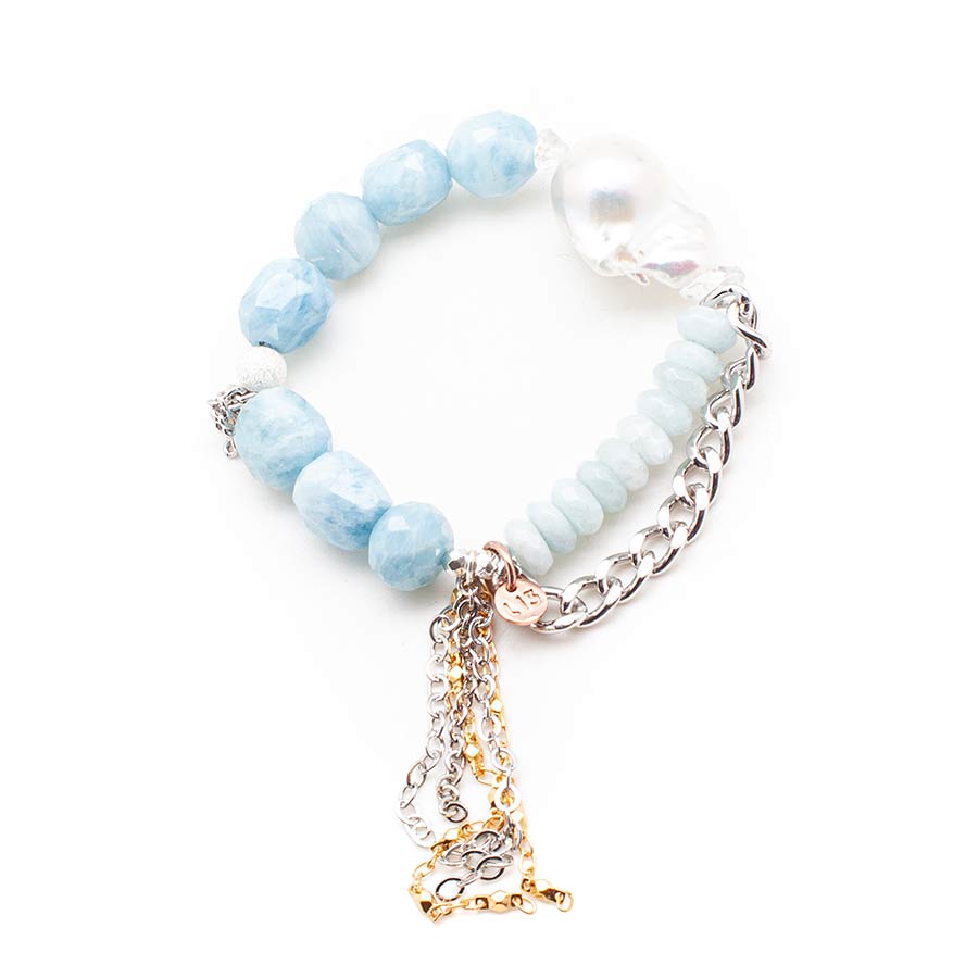 Aquamarine with a Baroque Pearl