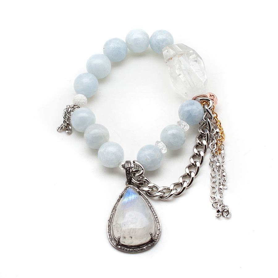 Blue Calcite with a Diamond Encrusted Moonstone
