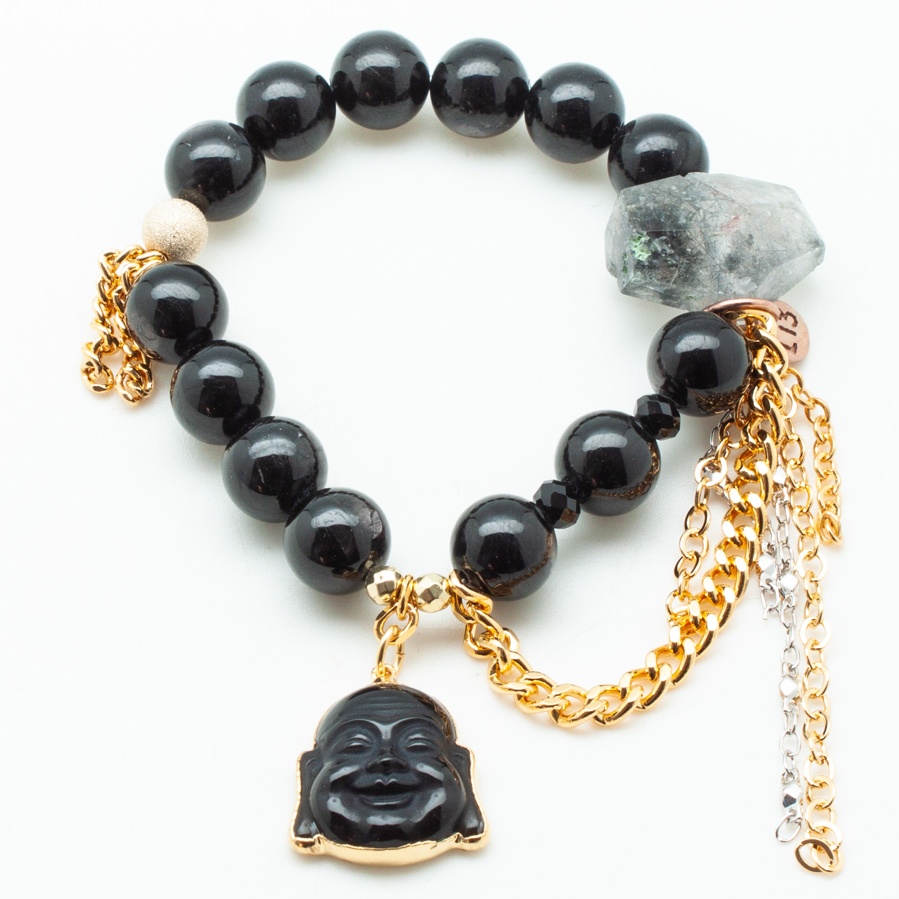 Hypersthene with an Obsidian Prosperity Buddha
