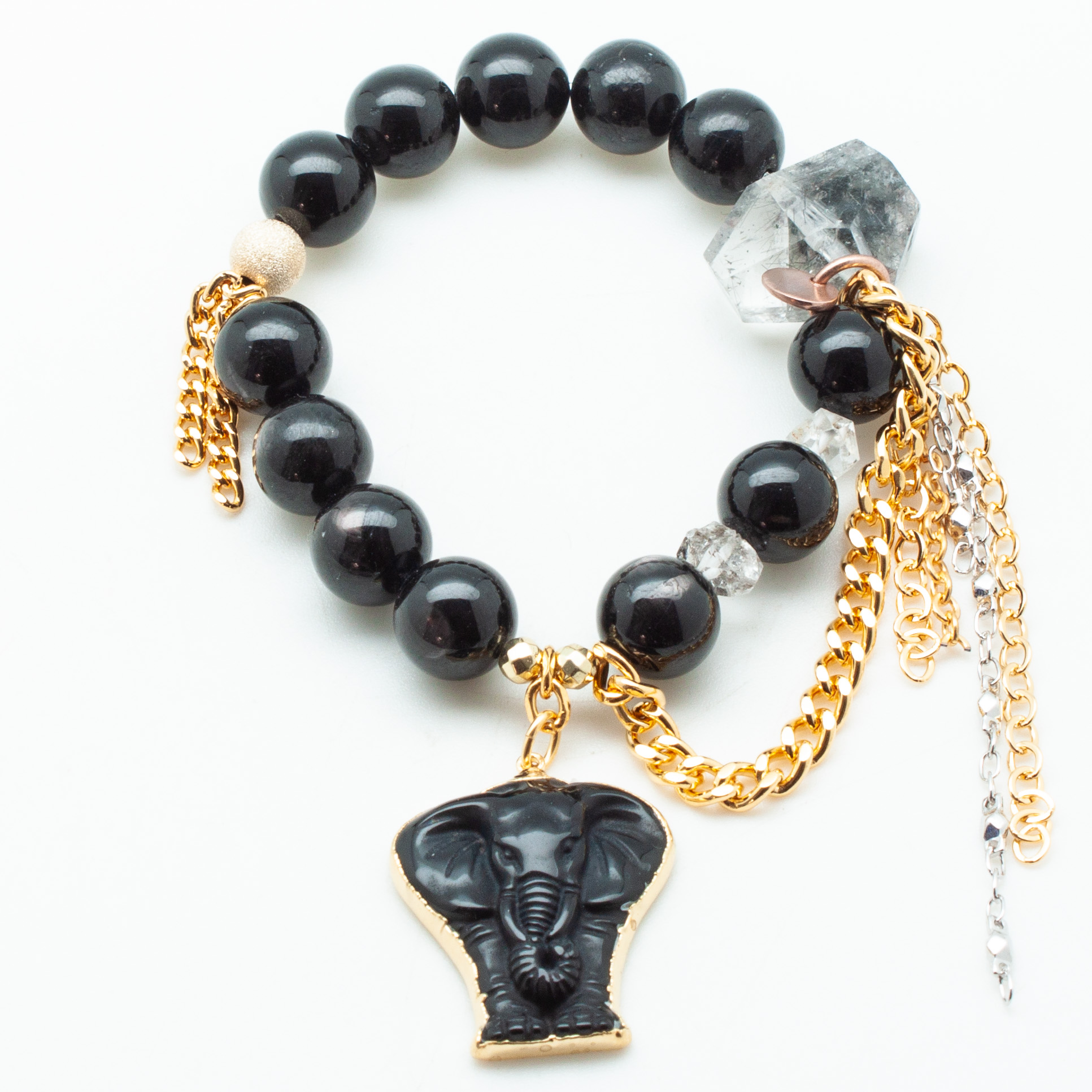 Hypersthene with an Obsidian Elephant Pendant