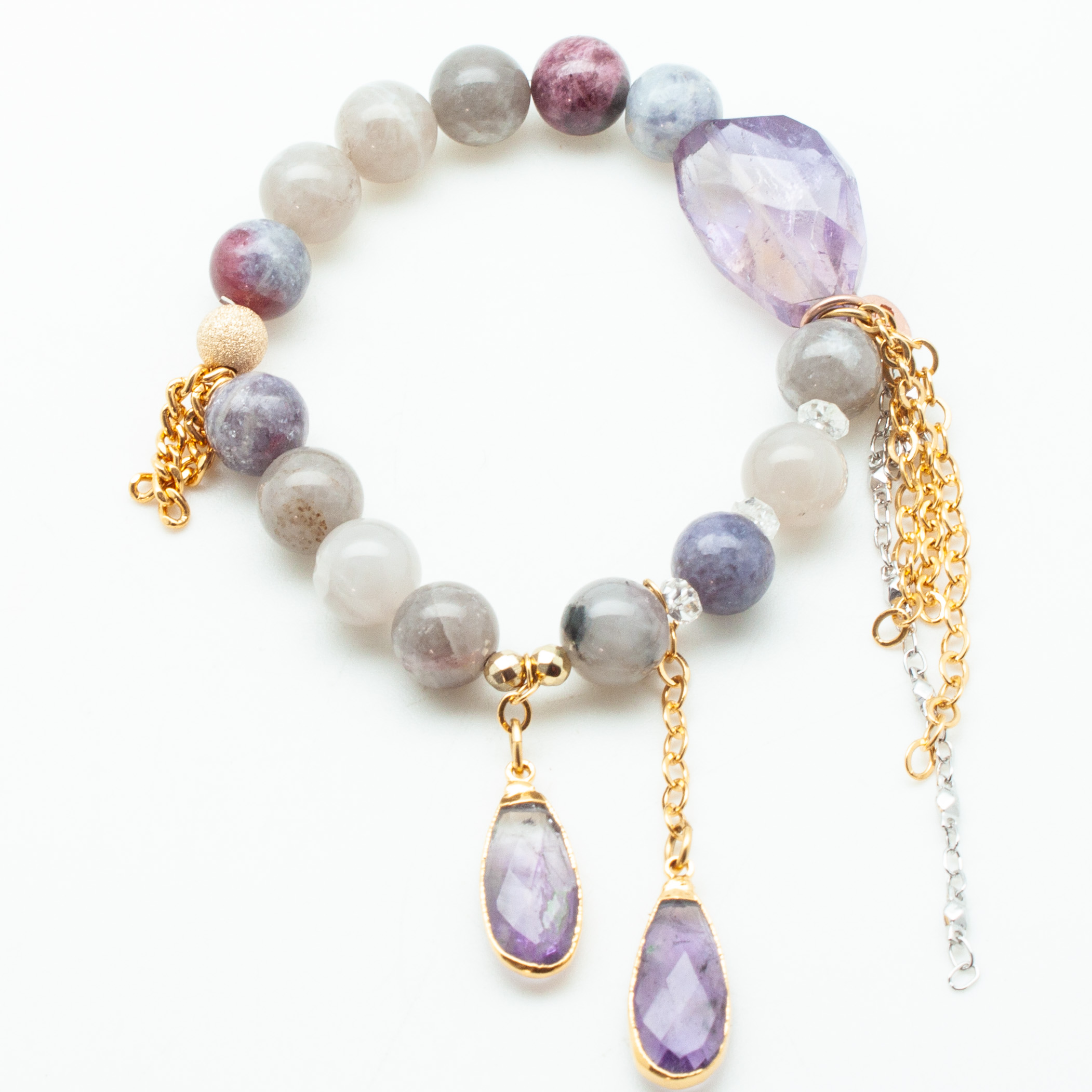 Pink Tourmaline with an Amethyst Waterfall