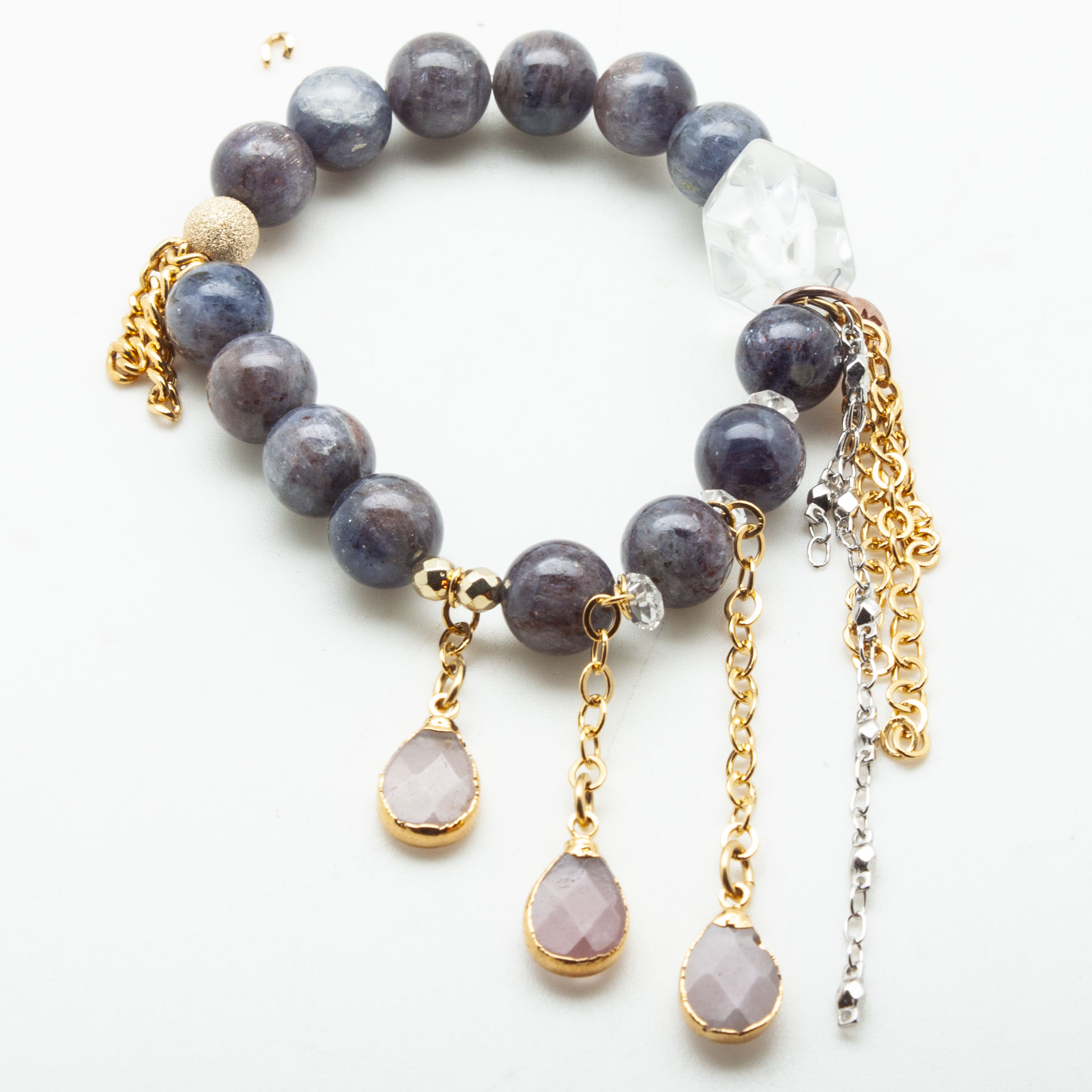Star Iolite with a Rose Quartz Waterfall