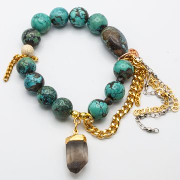 Turquoise & Malachite with a Smoky Quartz