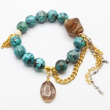 Turquoise & Malachite with a Golden Rutilated Pendant