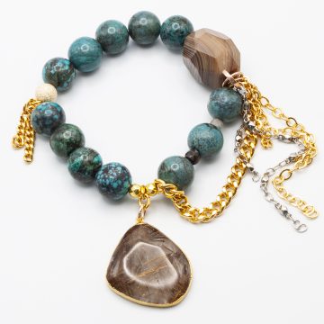 Turquoise & Malachite with a Golden Rutilated Quartz