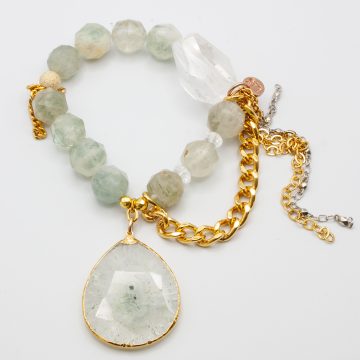 Green Kunzite with a Solar Quartz Pendant