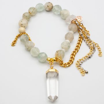 Green Kunzite with a Quartz Crystal