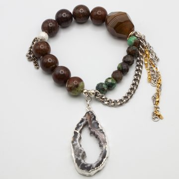 Brown Jasper with Chrysocolla with a Sliced Geode
