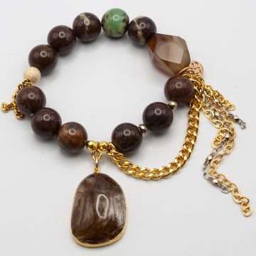 Brown Jasper with Chrysocolla with a Golden Rutilated Quartz Pendant