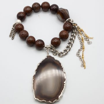 Brown Jasper with Chrysocolla with an Agate Slice Pendant