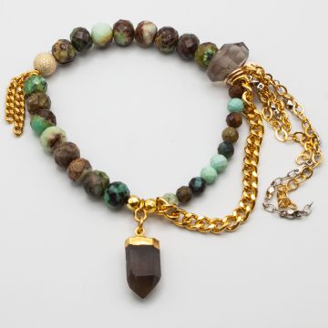 Chrysocolla with a Smoky Quartz Crystal